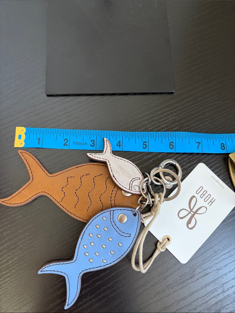 HOBO Blue, Brown and Silver Leather Fish Charm Keyring